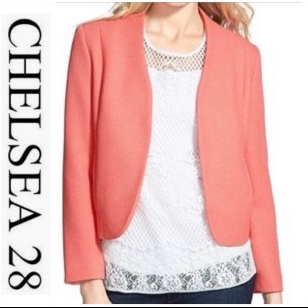 NWT Chelsea 28 Texture Blazer Open Front with Pockets Coral Rose Women's Size L